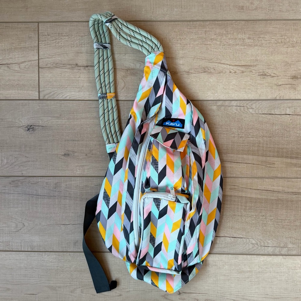 Kavu Geo Chevron Sling Bag — Mint, Pink, Yellow, Black, Cream